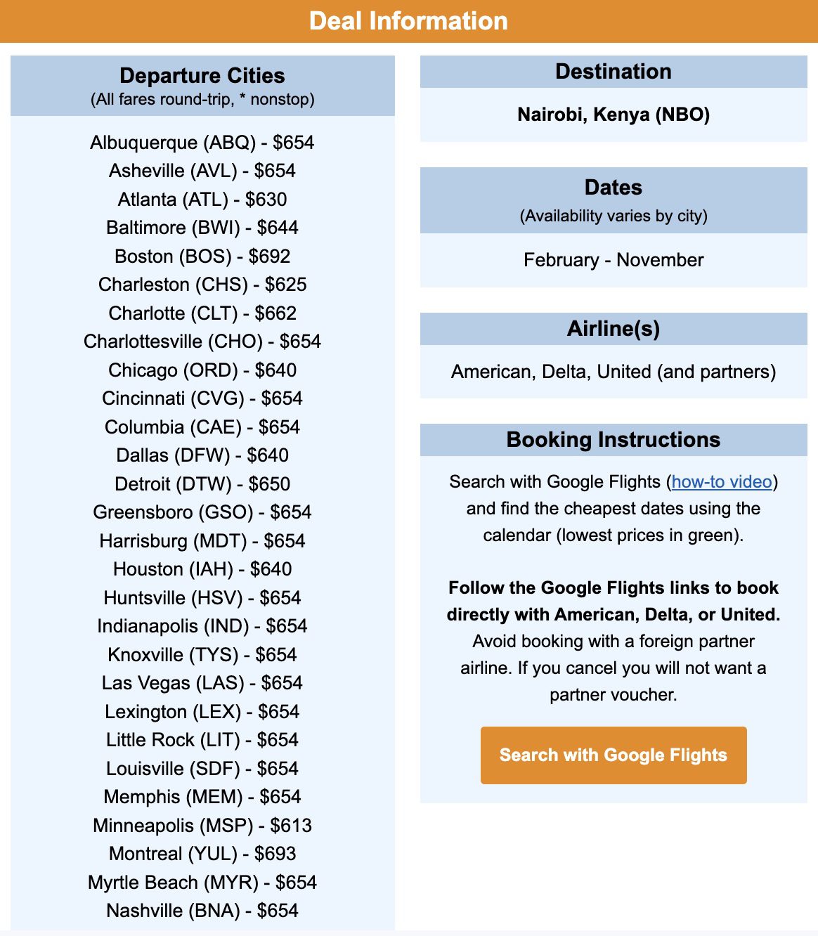 Nairobi, Kenya flight deal