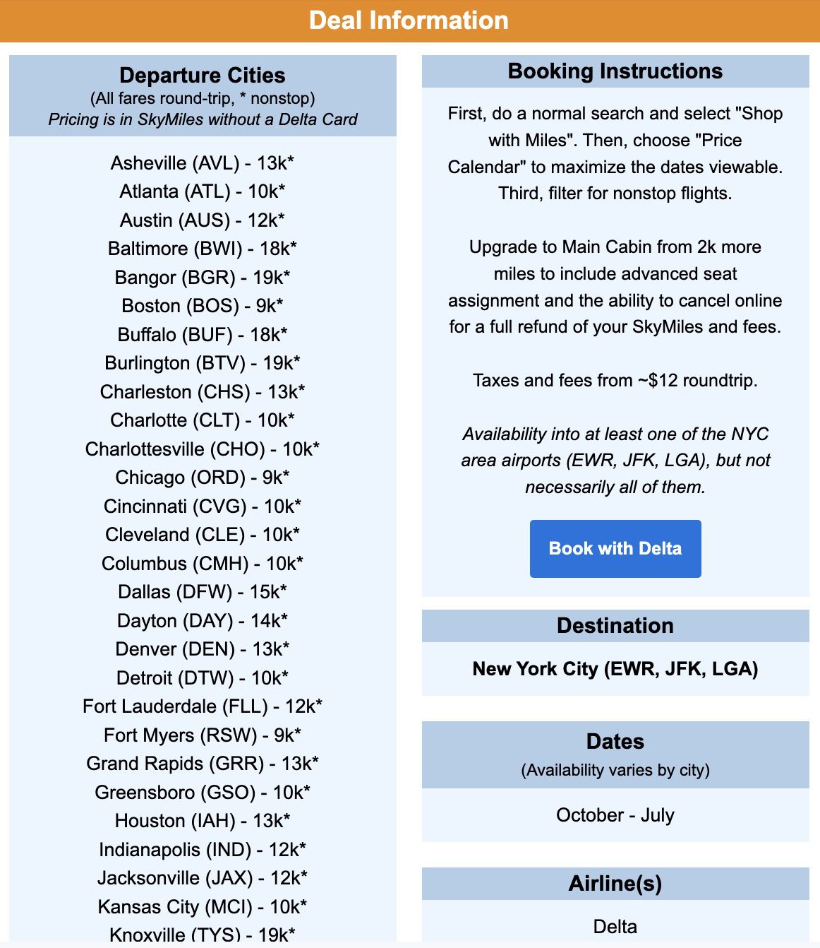 New York City SkyMiles deal