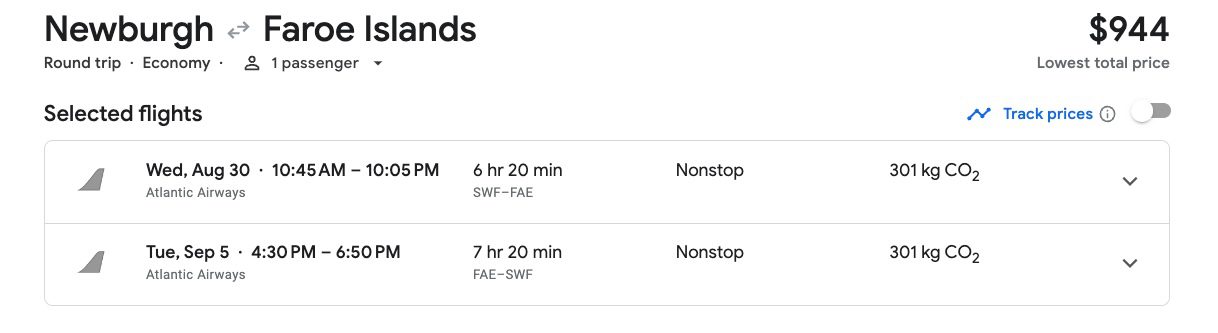 New York Stewart to Faroe Islands