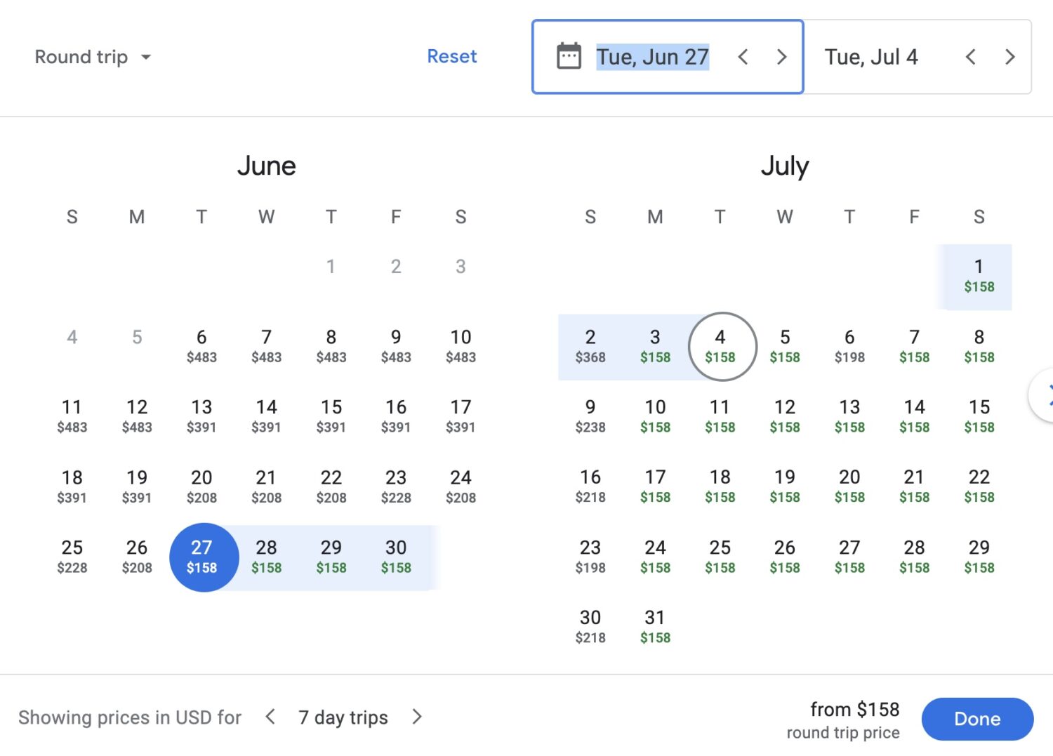 SFO to SEA price calendar