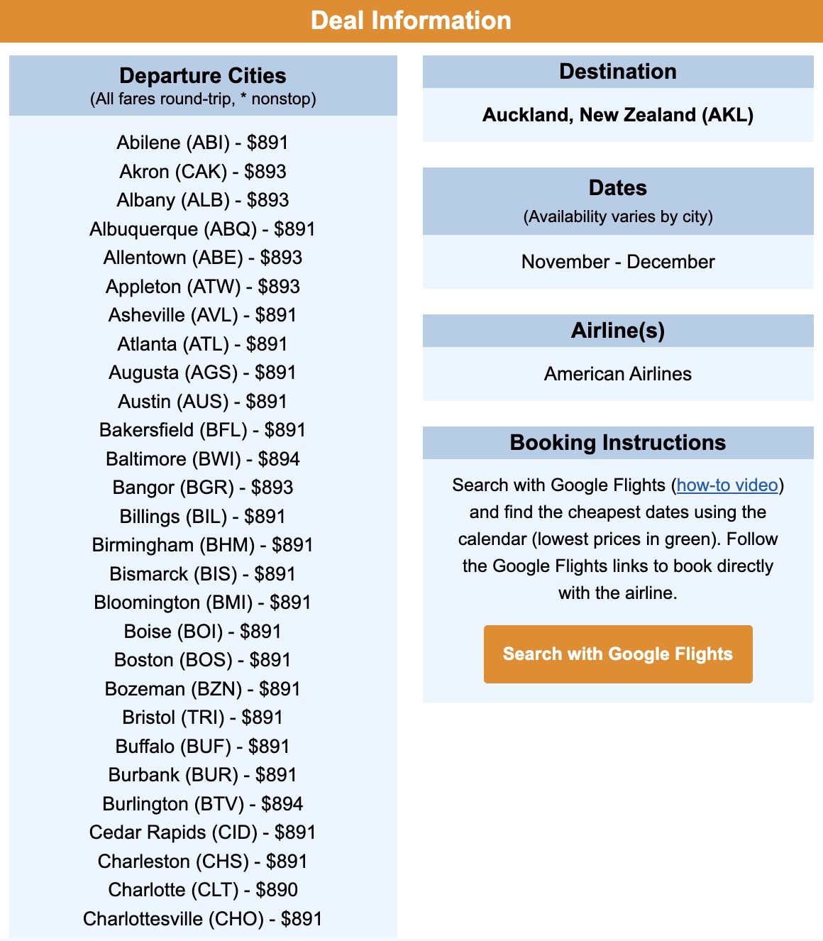 New Zealand flight deal