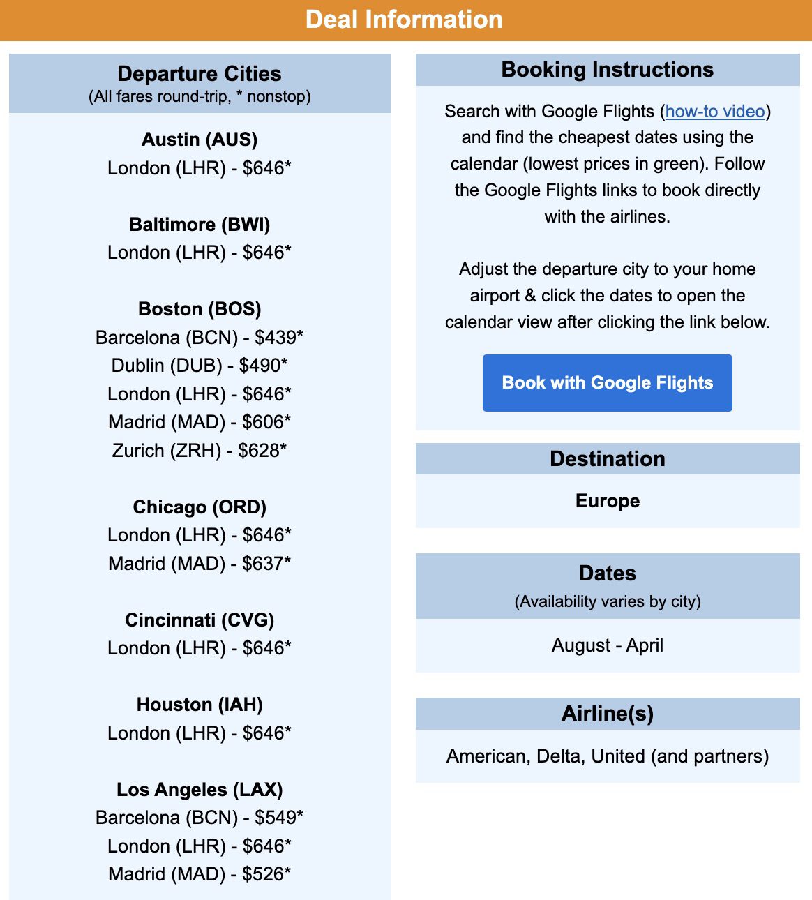 Cheap flights to Europe