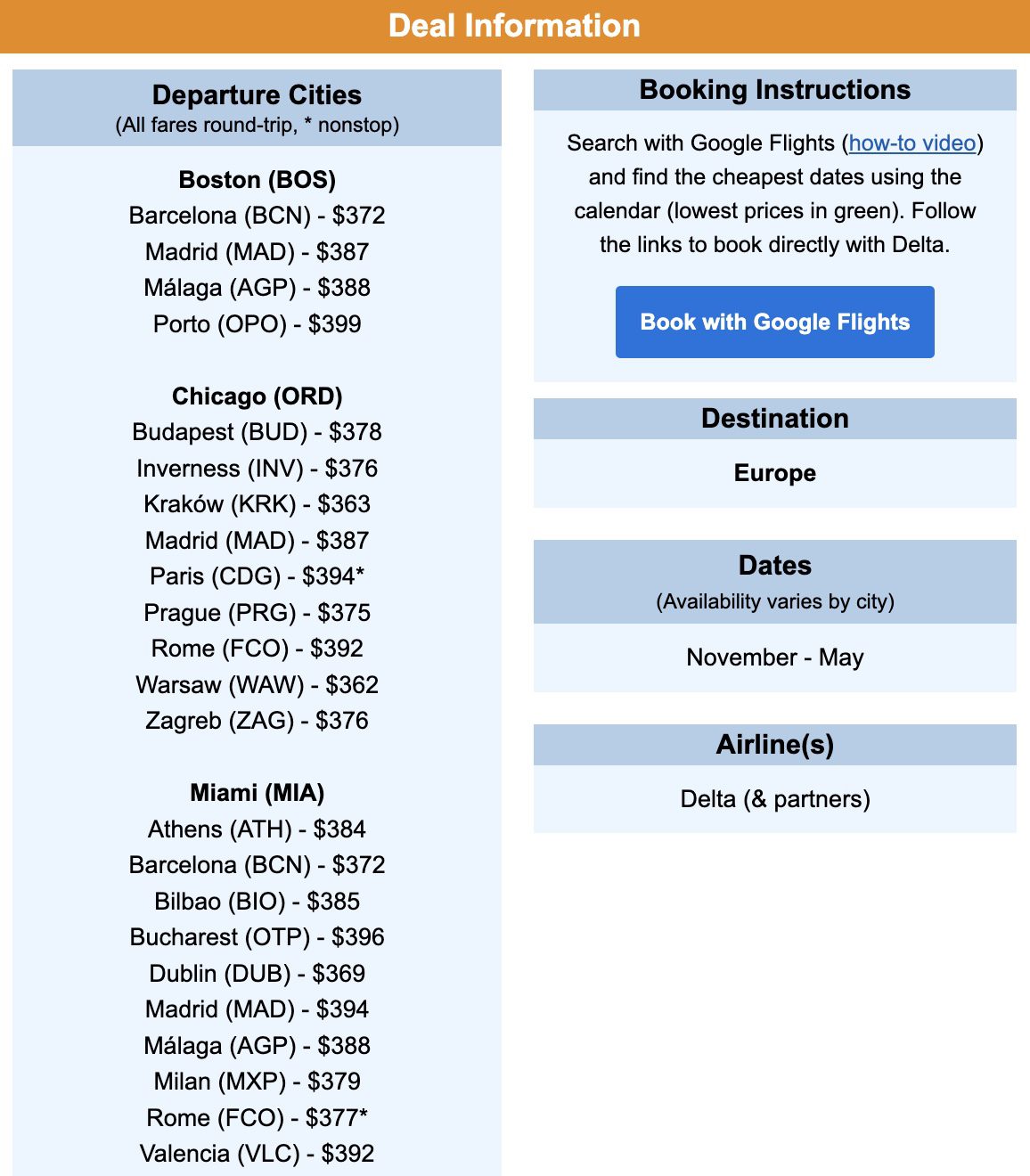 Europe flights in the $300s