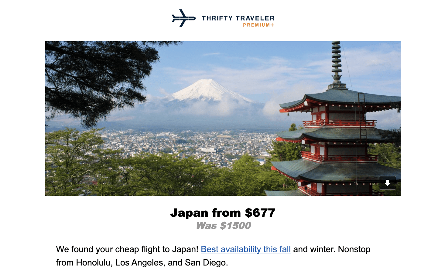 Thrifty Traveler Premium Japan flight deal