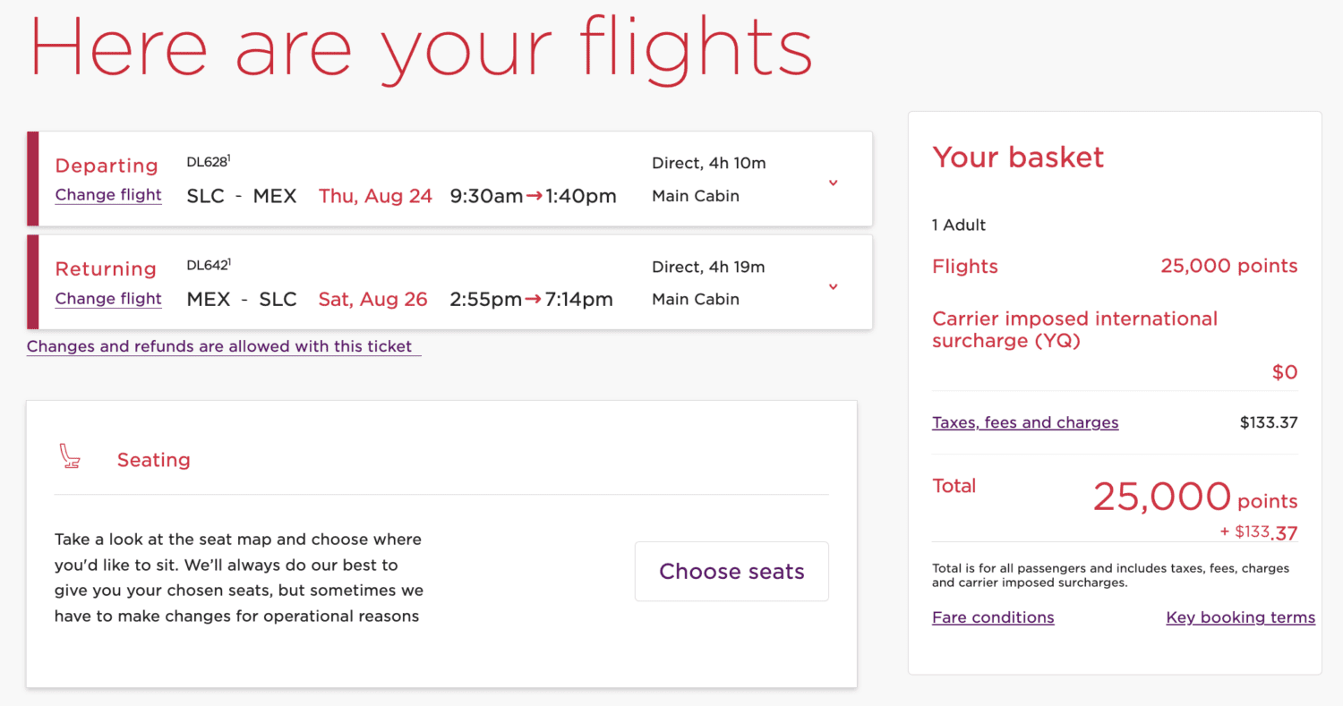 Virgin Atlantic SLC to Mexico City flight with points