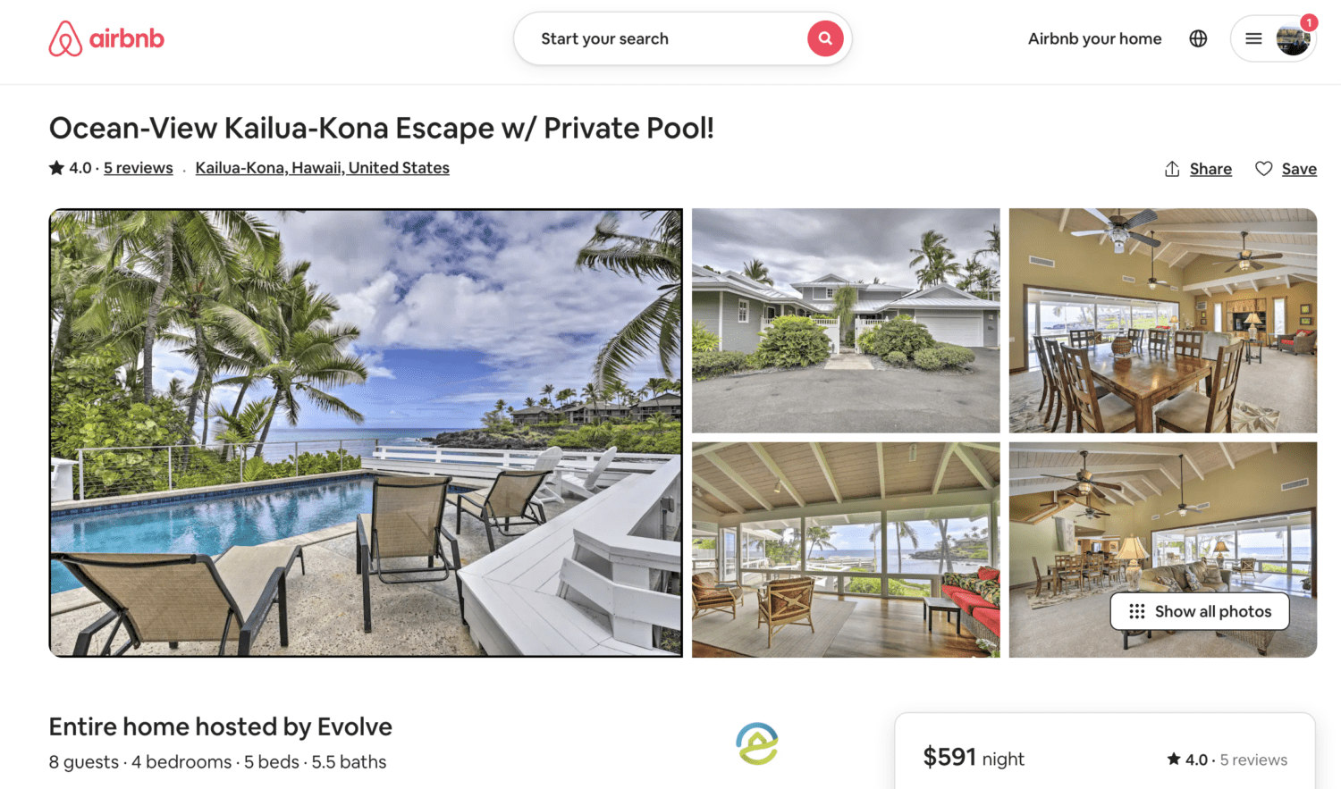 Airbnb search results for Hawaii 