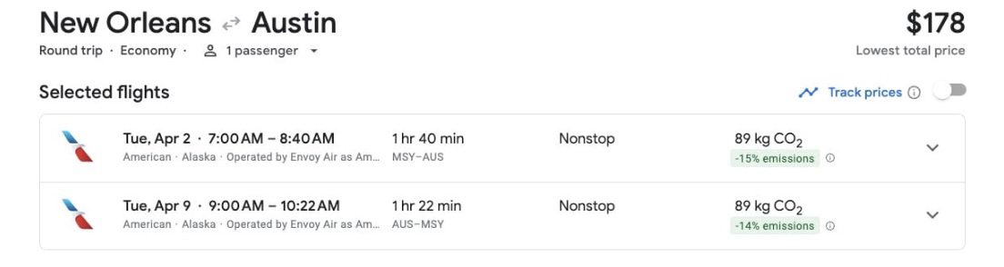 New Orleans to Austin airfare for eclipse week