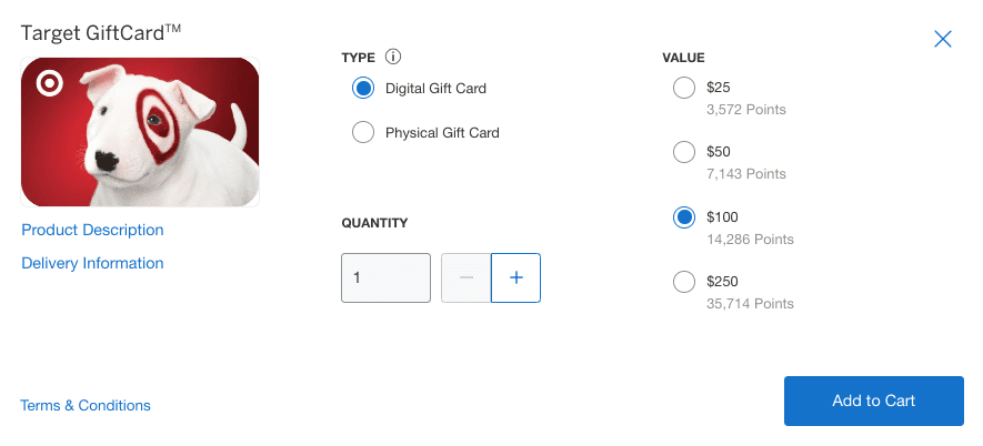 redeem membership rewards for a target gift card