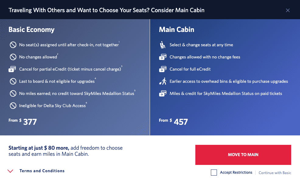 Delta upgrade to main cabin