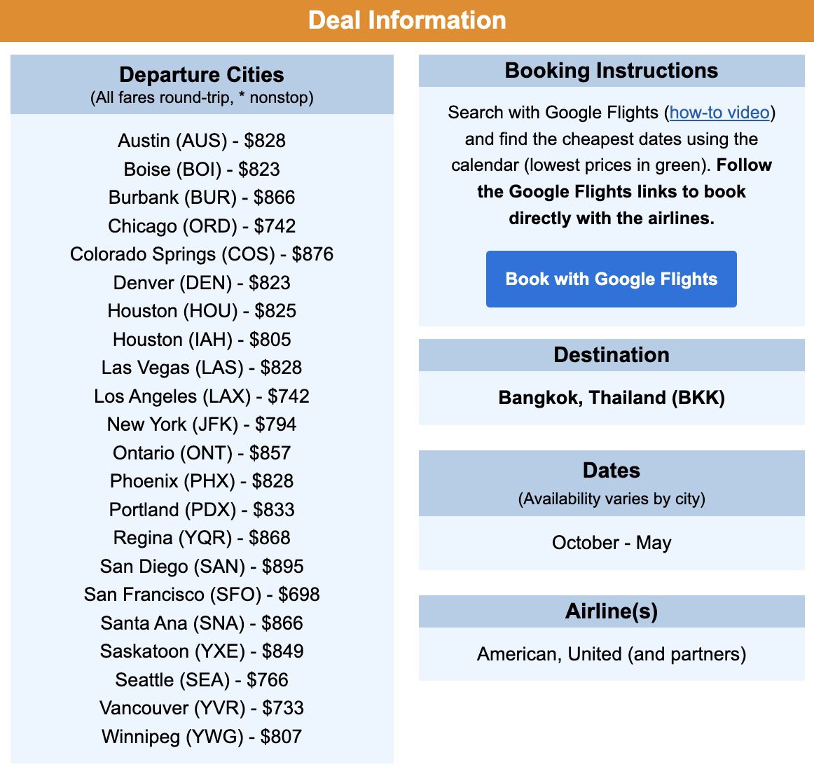 Thailand flight deal