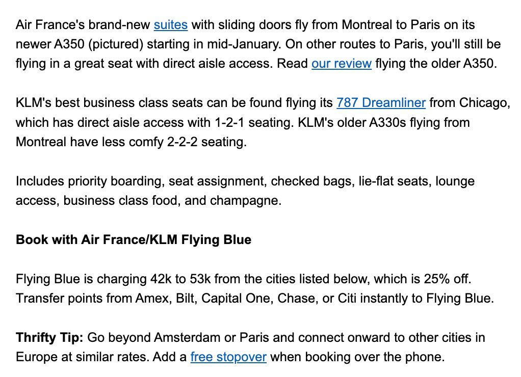 thrifty traveler premium deal instructions explaining how to book and which seats are best