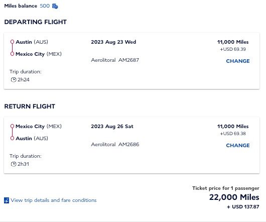 Aeromexico flying blue award flight 