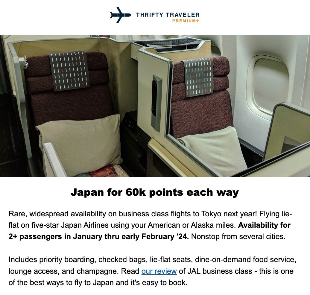 japan airlines business class alert