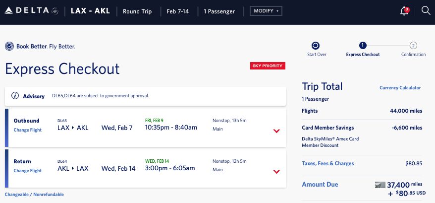 delta skymiles sale to new zealand