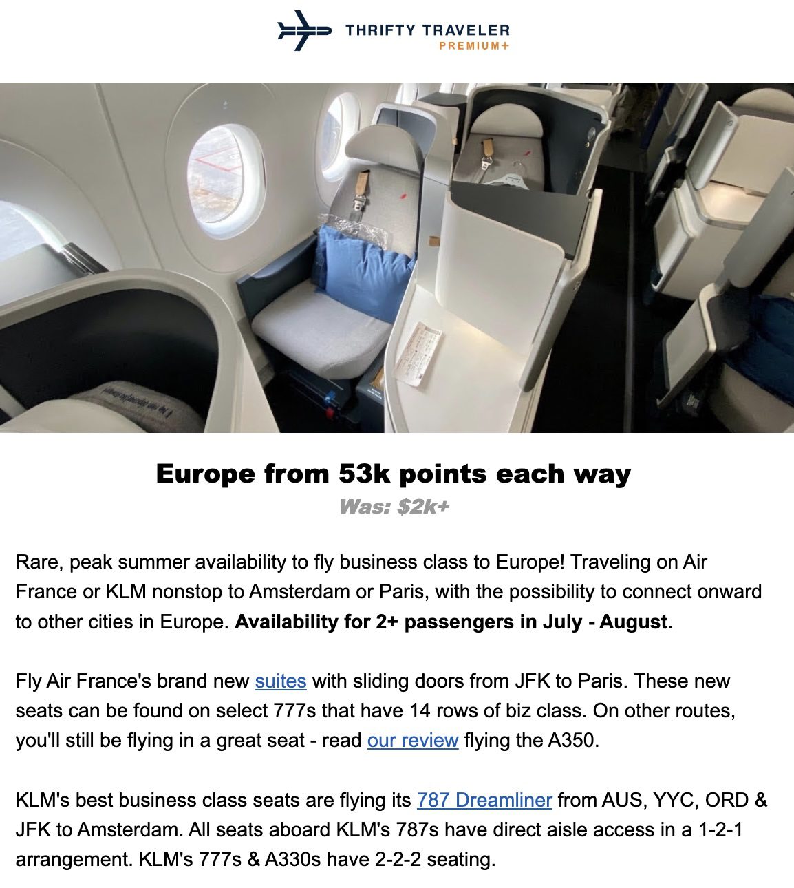 Air France KLM business class flight deal