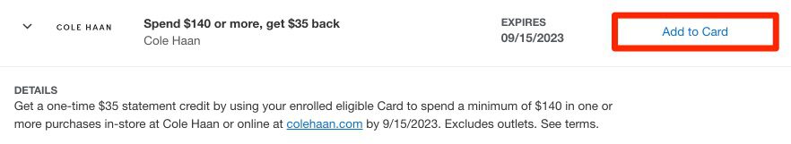 Amex offer for Cole Haan