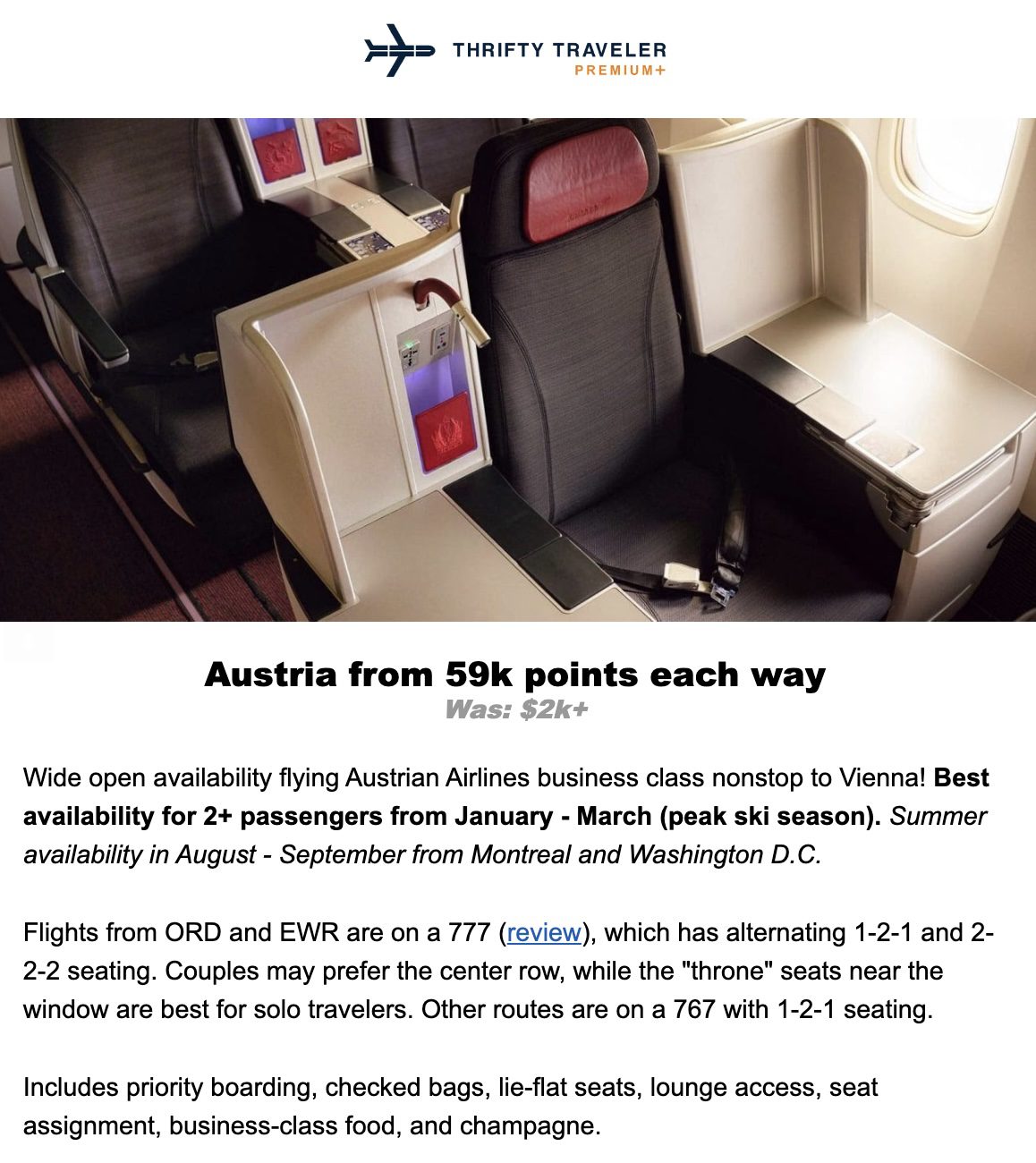 Austrian business class flight deal