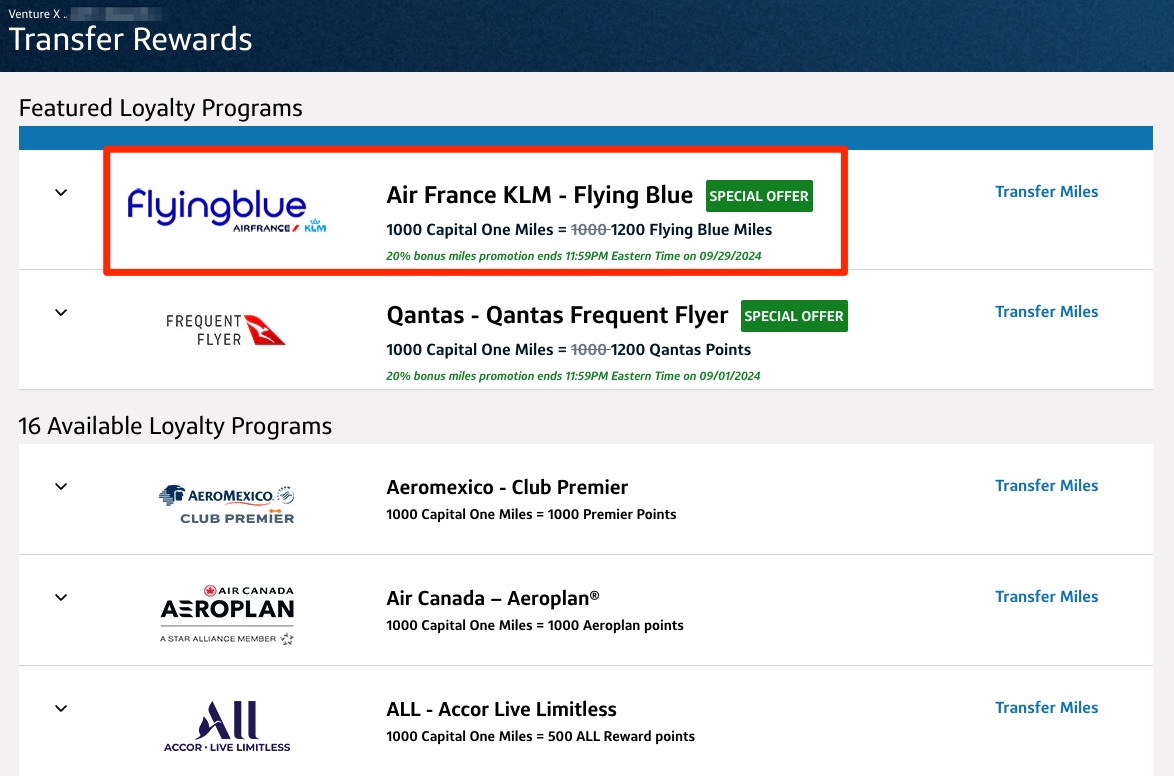 Capital One Flying Blue Transfer Bonus