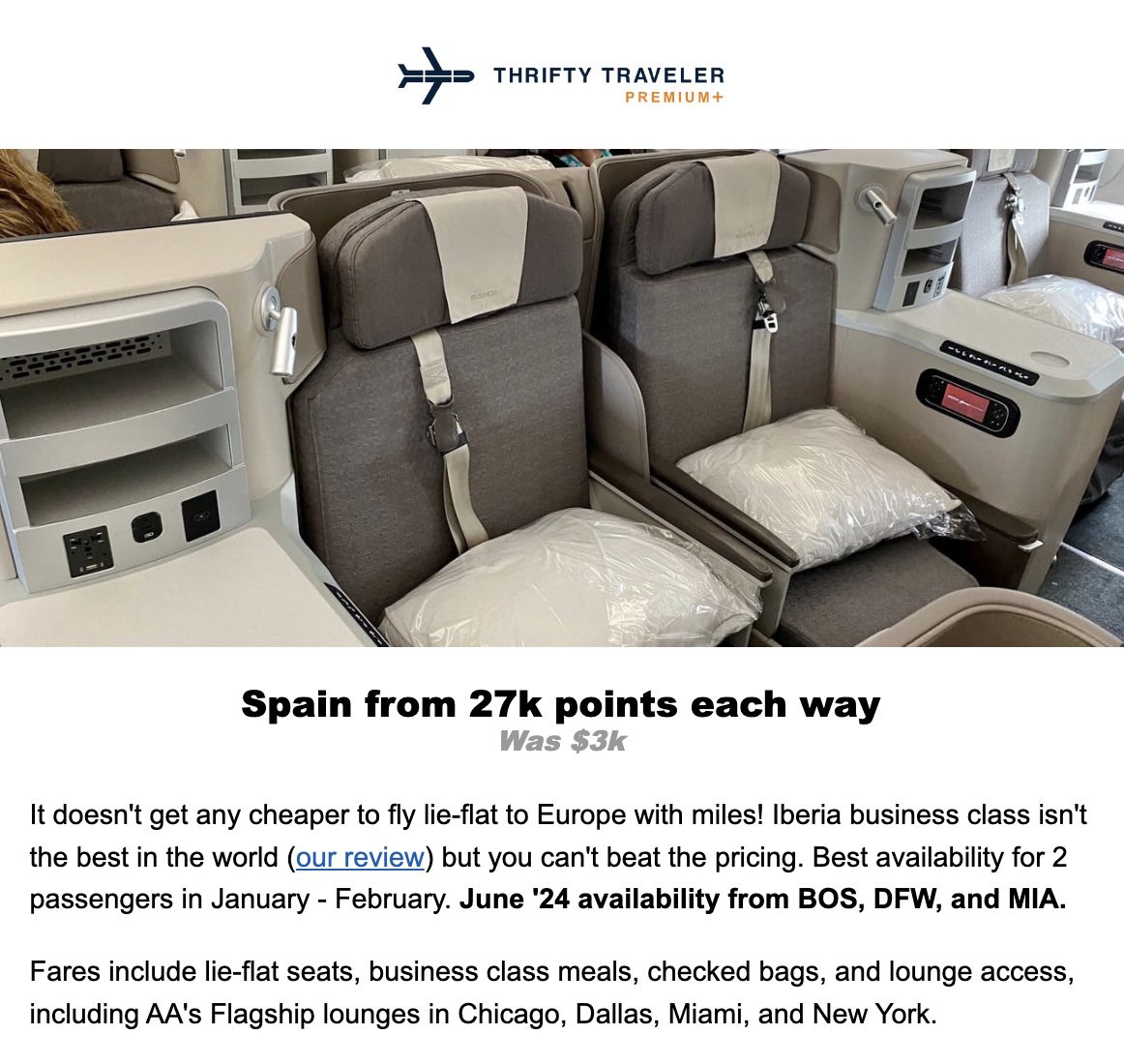 Iberia Business Class summer flight deal