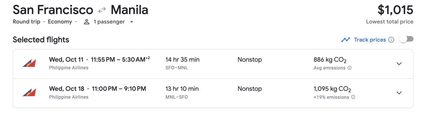 Phillipines Airlines airfare to MNL