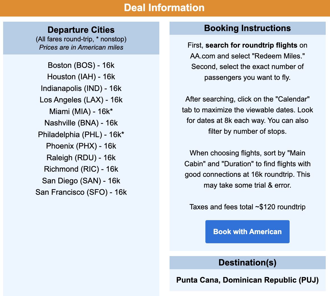 Punta Cana flight deal AA Miles