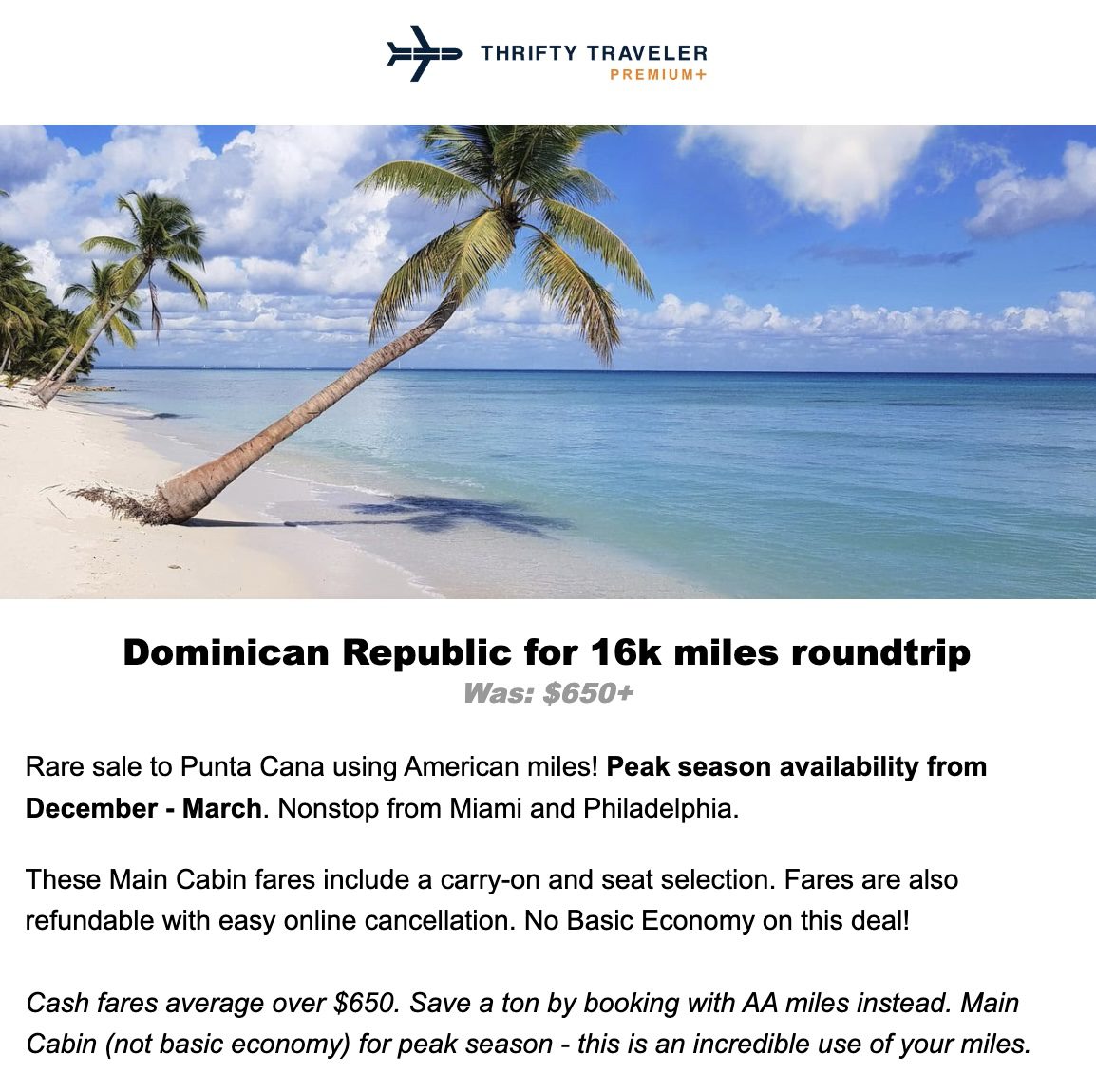 Punta Cana AA miles flight deal