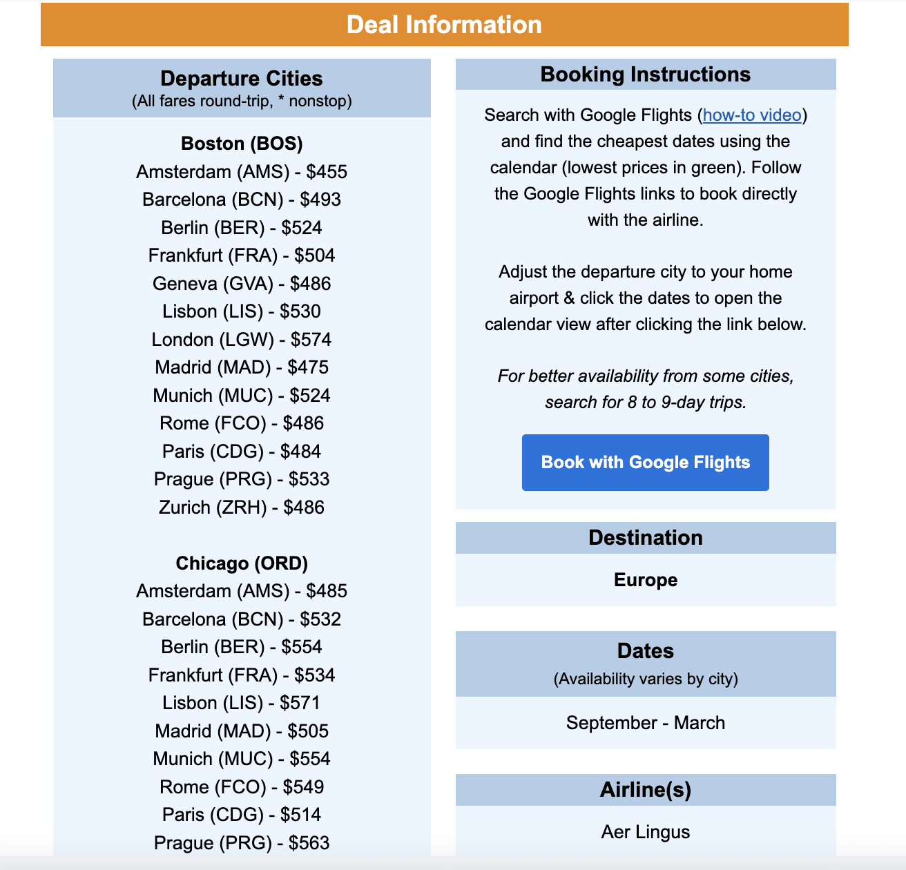 Thrifty Traveler Premium flight deal to Europe 