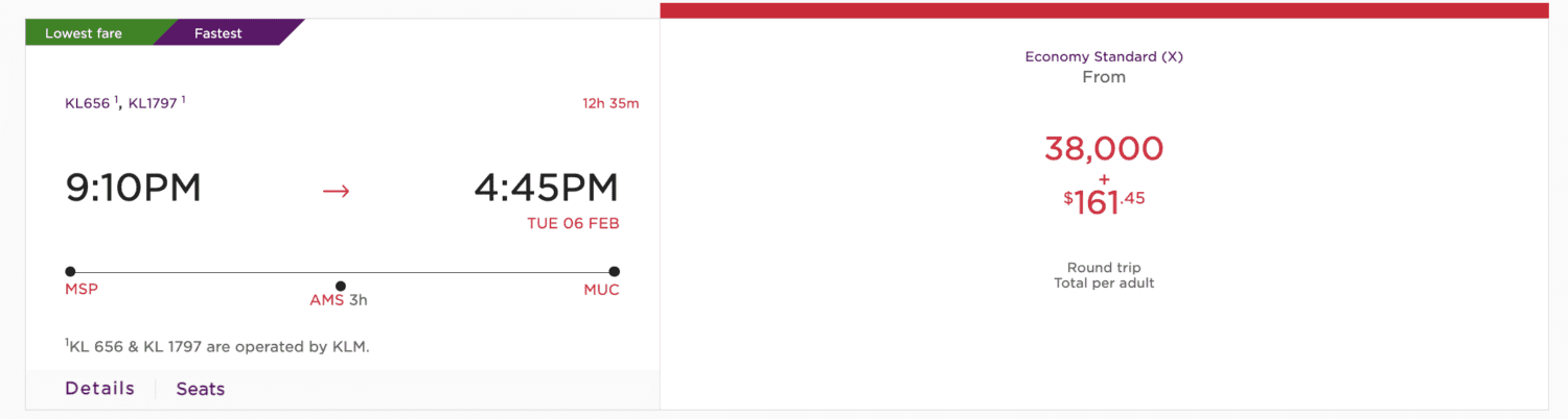 Virgin Atlantic award flight example