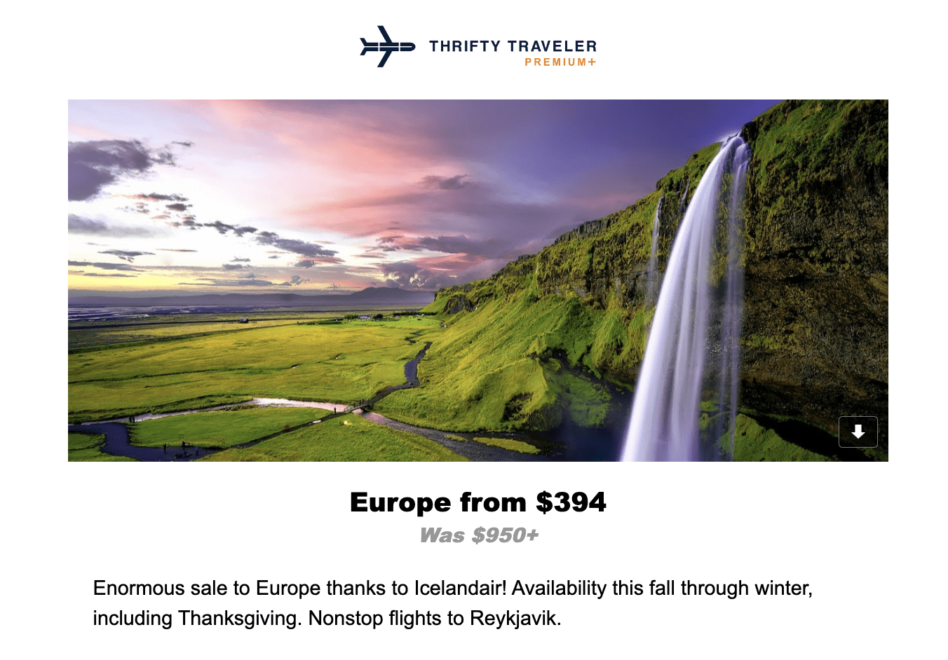 Thrifty Traveler Premium deal flying Icelandair to Europe