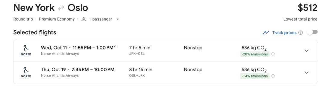 Norse Premium airfare