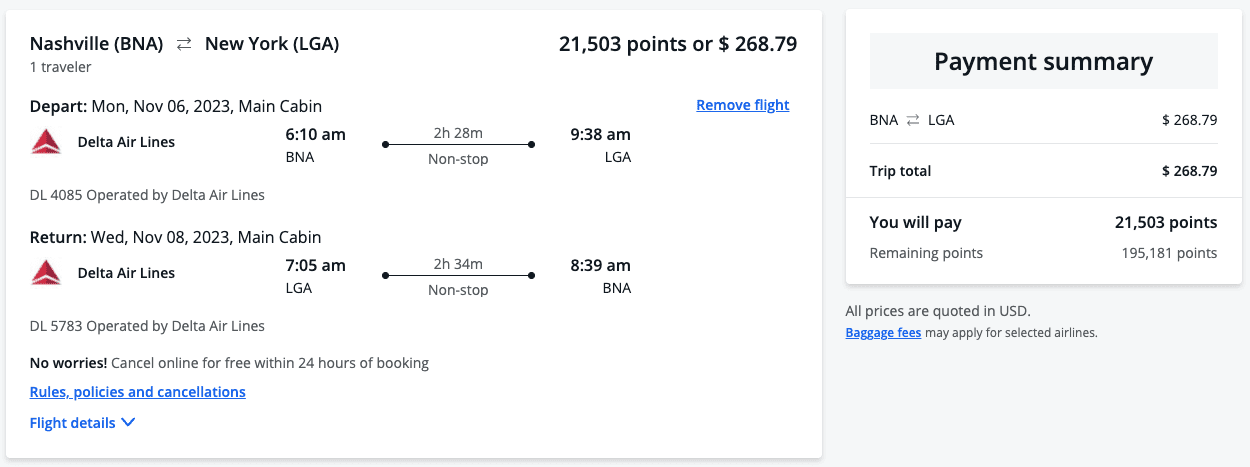 chase travel portal bna-lga
