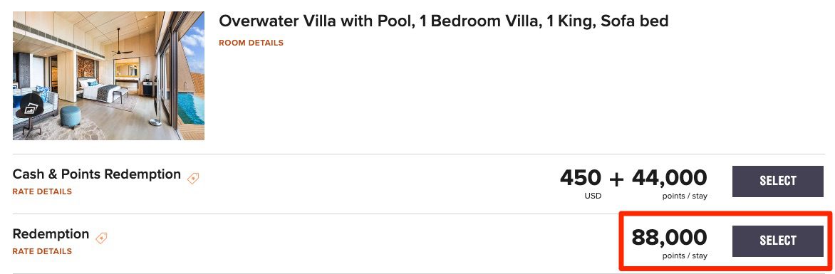 St Regis Maldives overwater villa with pool booking for 88,000 points