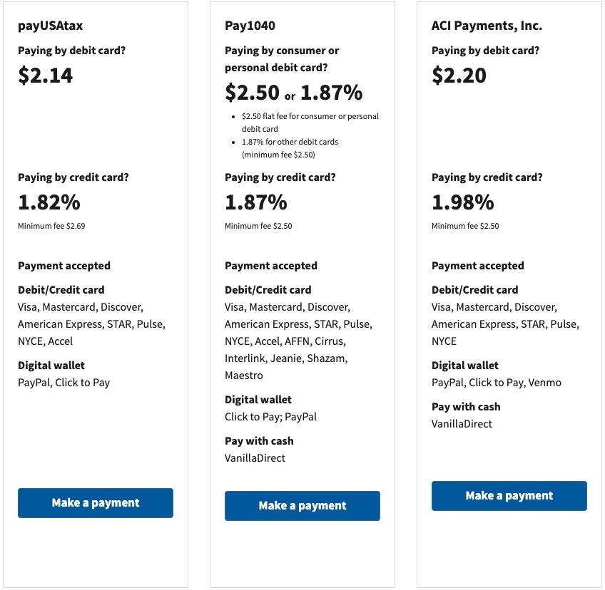 IRS tax processing fees 2024