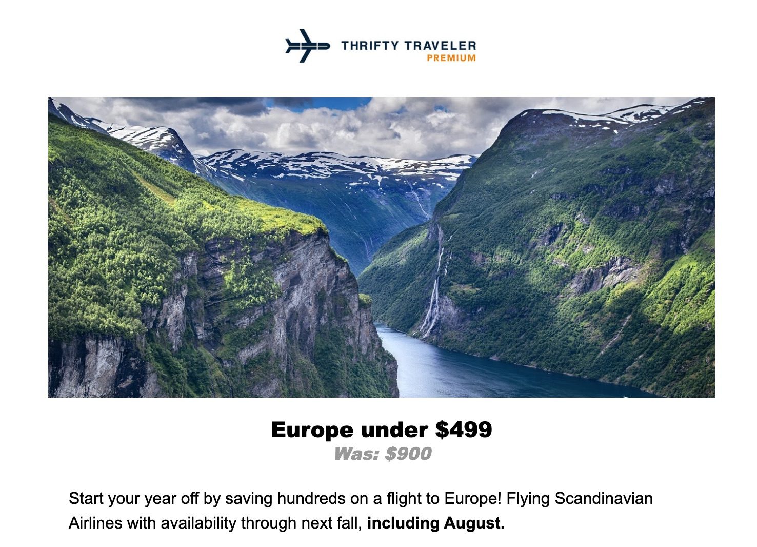 Thrifty Traveler Premium Europe flight deal