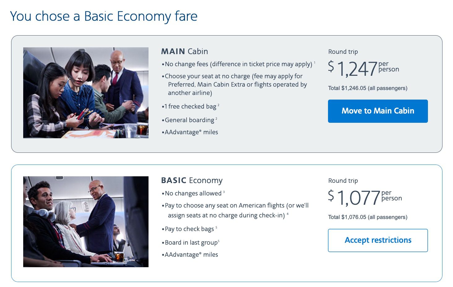 aa basic economy upcharge