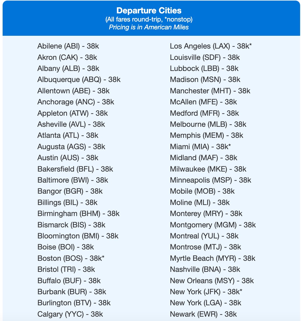 aadvantage deal cities