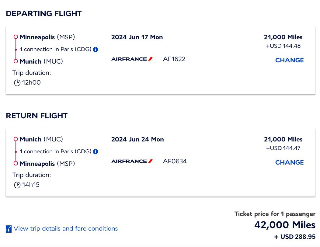 air france msp to munich