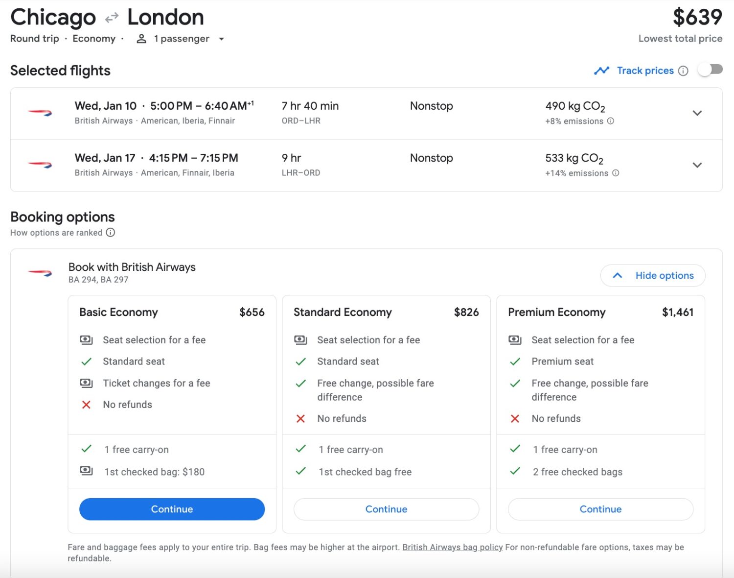 british airways basic economy