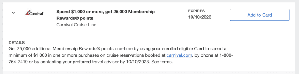 carnival cruise amex offer