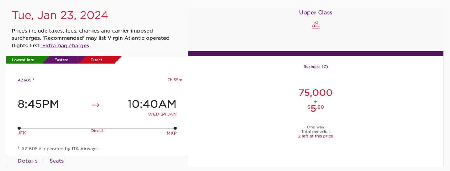 jfk to milan ita airways