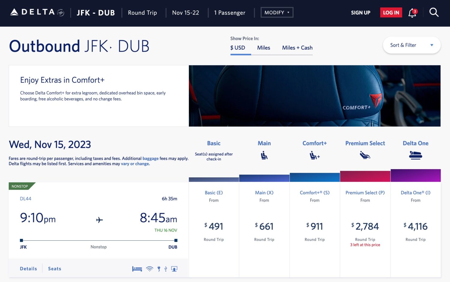 delta basic economy jfk to dublin