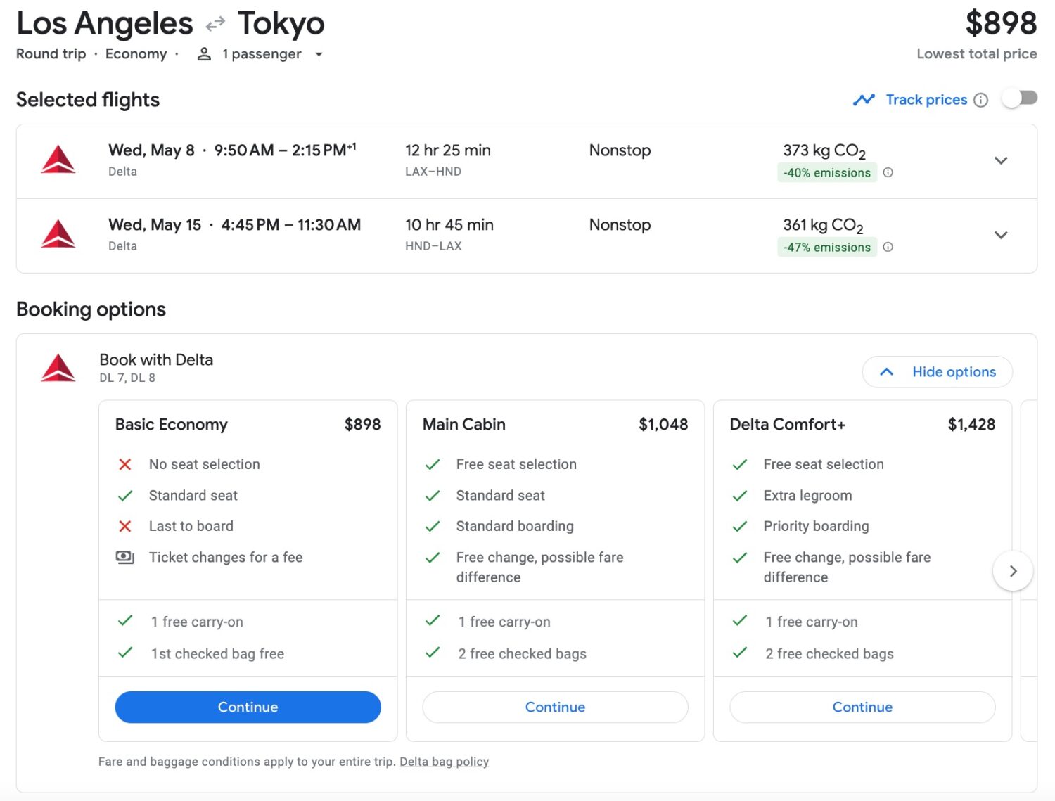 la to tokyo basic economy