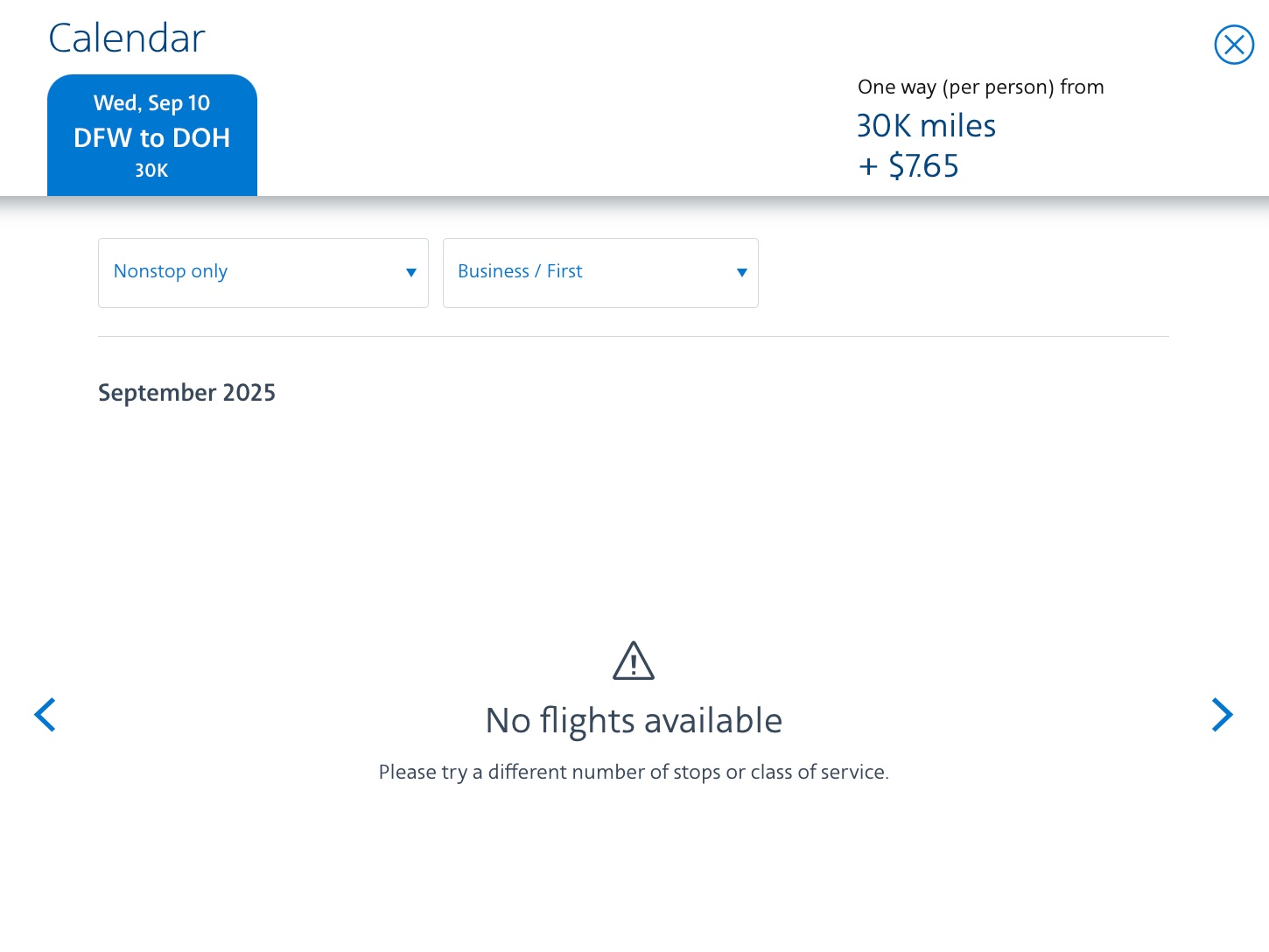 american airlines award search calendar