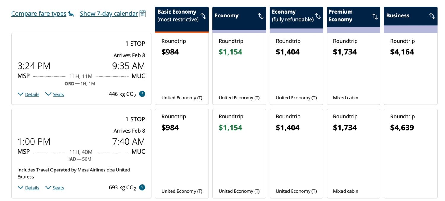 united basic economy fare msp muc