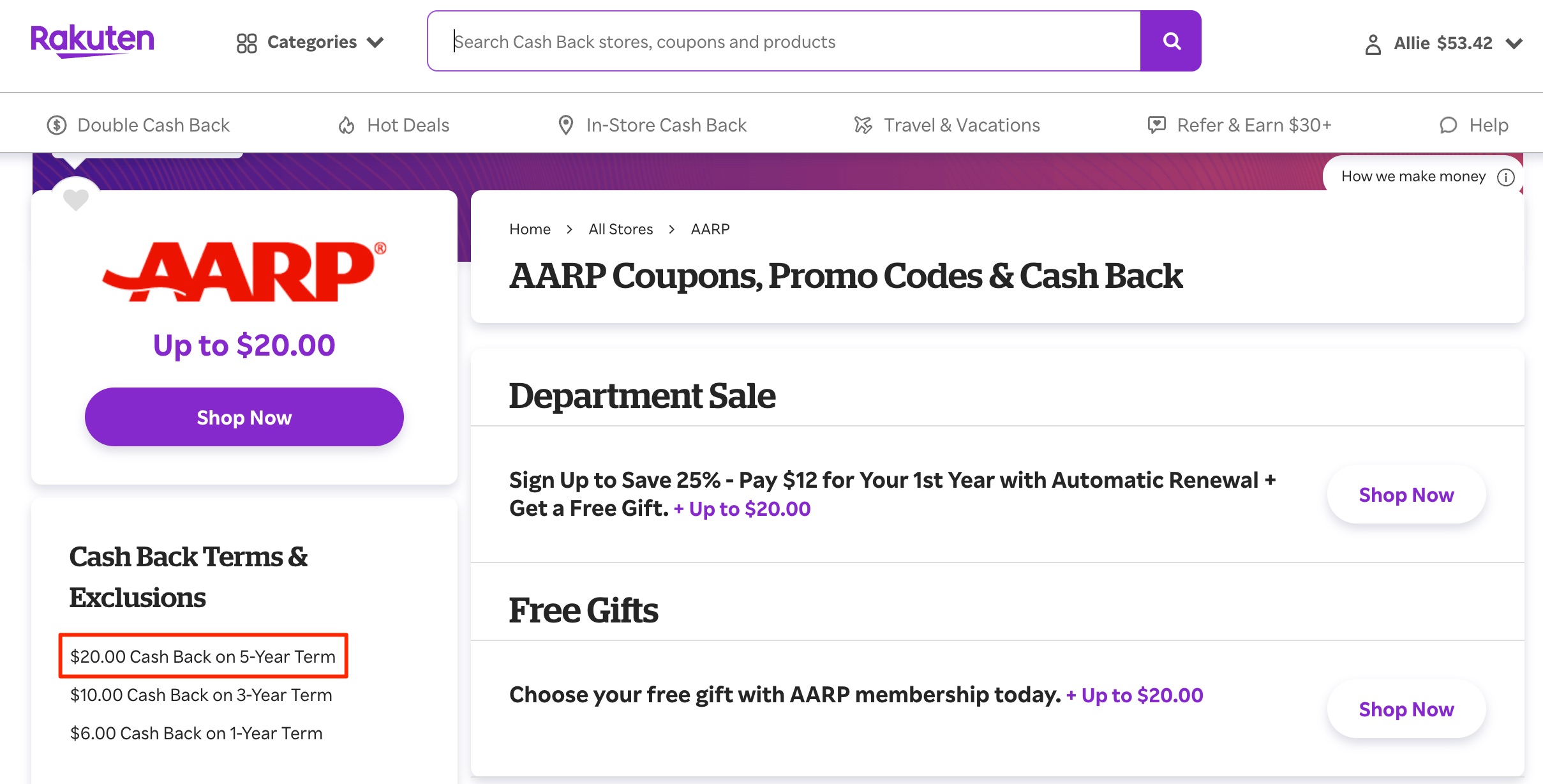 AARP Rakuten discount
