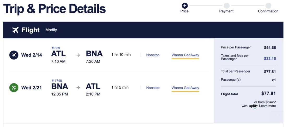 Atlanta to Nashville airfare