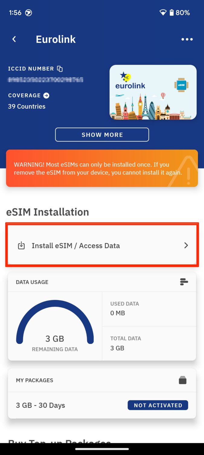 airalo install screenshot