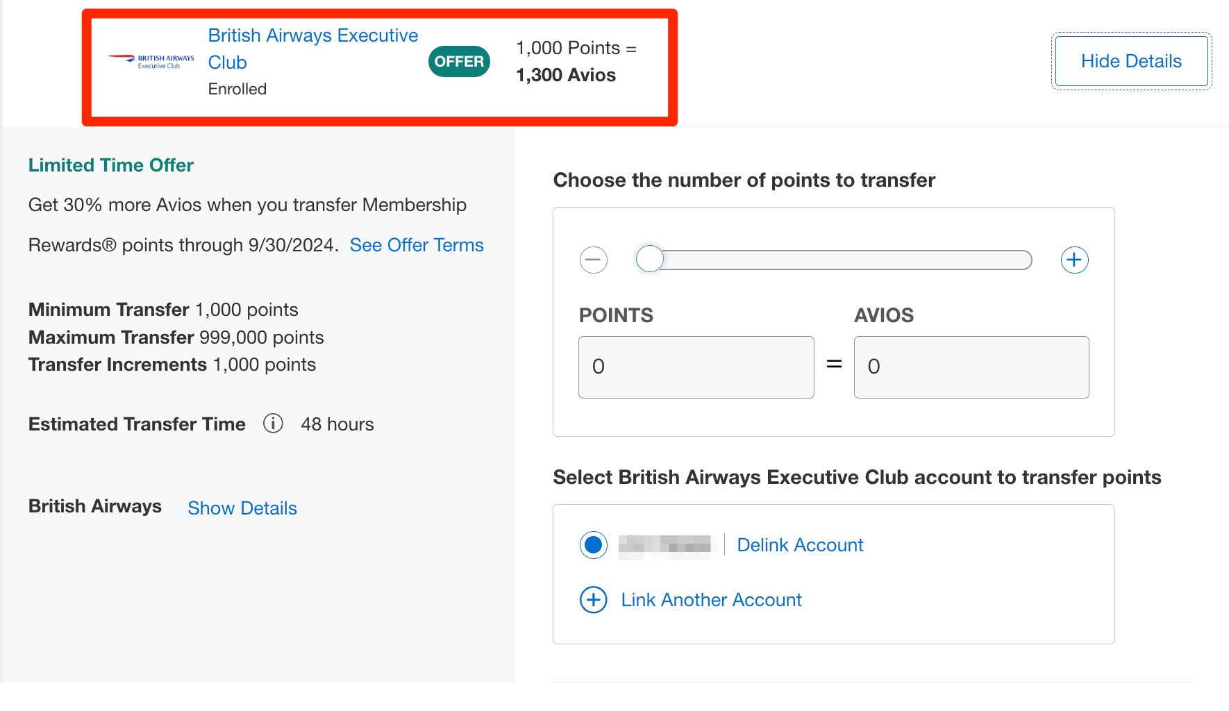 Amex to British Airways 30% Transfer Bonus