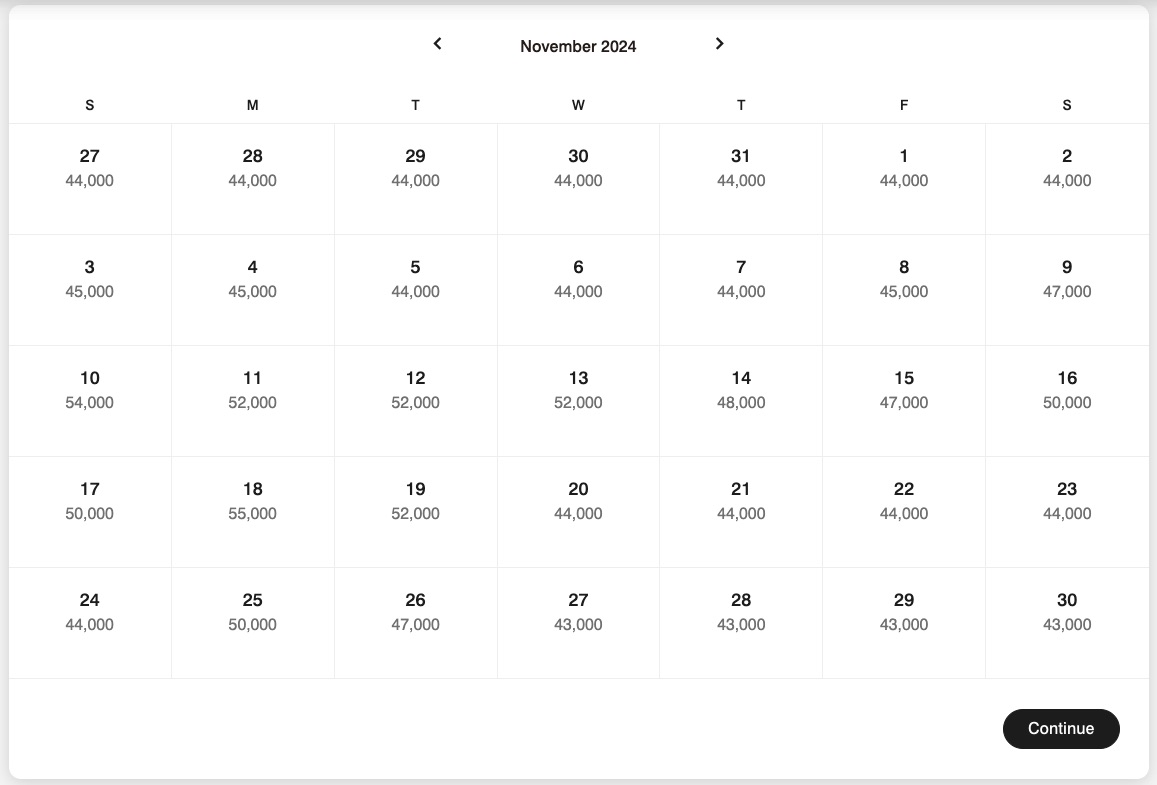 Award availability at Tambo del Inka (Calenard View)