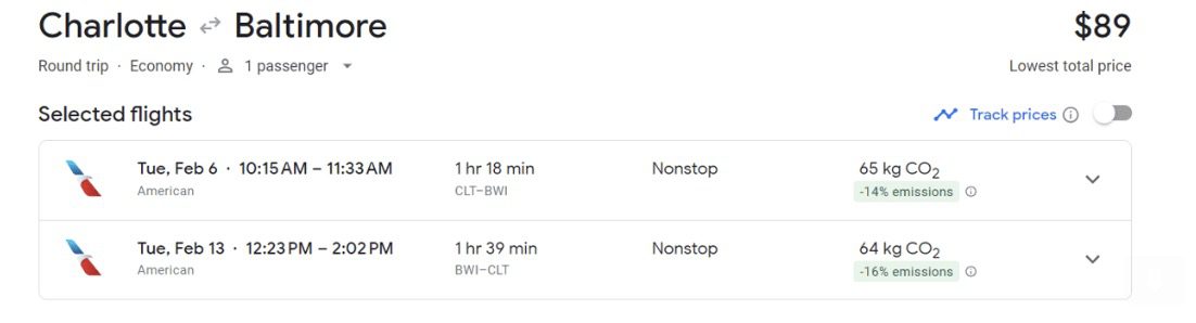 Charlotte to Baltimore flight deal
